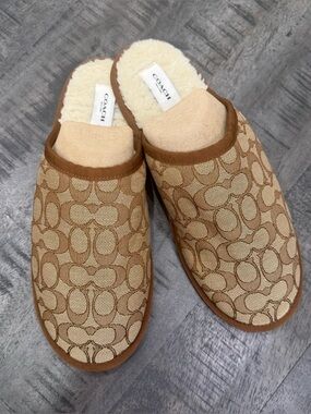 Coach Tan Shearling-Lined Slip-On Slipper